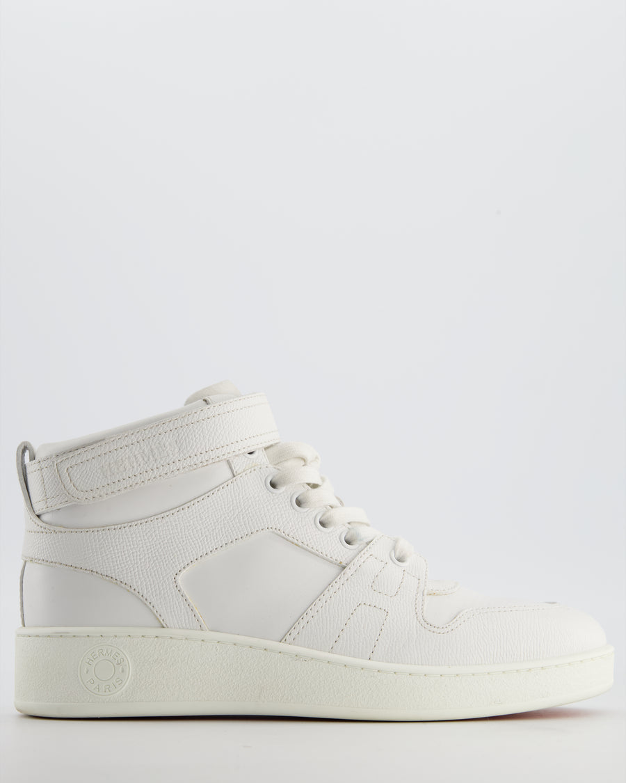 Hermès White Freestyle High-Top Sneaker in Epsom Leather with Logo Detail Size EU 38.5
