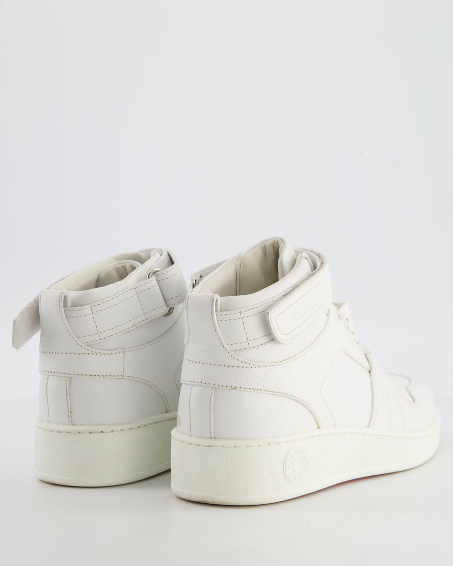 Hermès White Freestyle High-Top Sneaker in Epsom Leather with Logo Detail Size EU 38.5