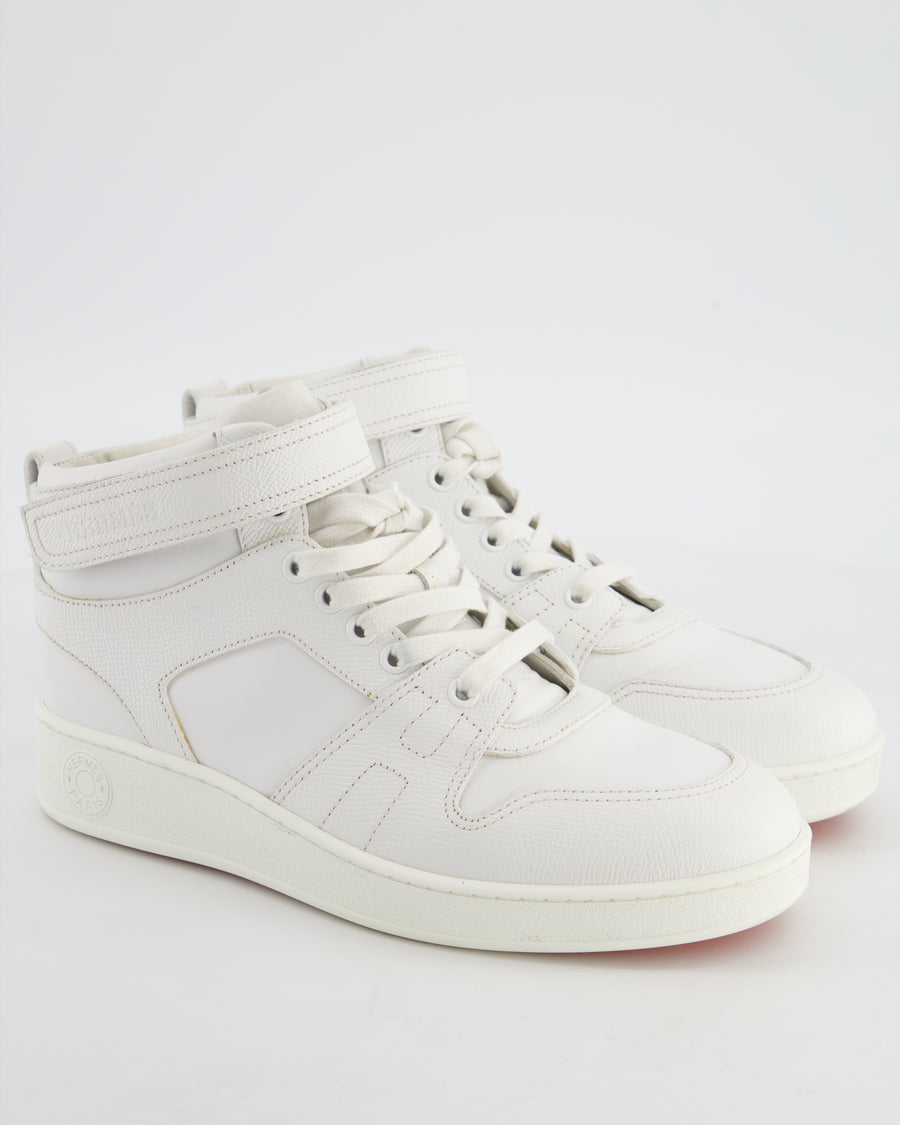 Hermès White Freestyle High-Top Sneaker in Epsom Leather with Logo Detail Size EU 38.5
