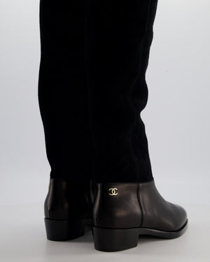 Chanel Black Suede Knee High CC Riding Boots Size EU 38