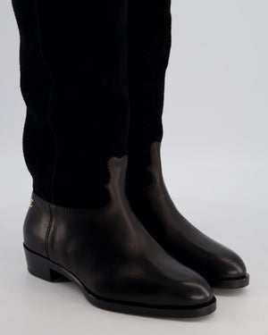 Chanel Black Suede Knee High CC Riding Boots Size EU 38