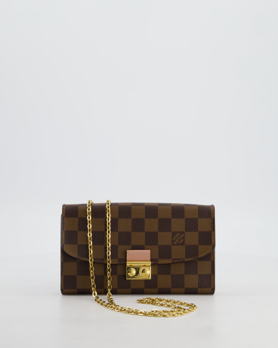 Louis Vuitton Brown Croisette Wallet on Chain in Damier Ebene Canvas with Gold Hardware