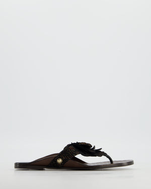 Chanel Black Metallic Suede Camellia Sandals Size EU 37