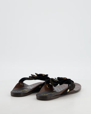 Chanel Black Metallic Suede Camellia Sandals Size EU 37