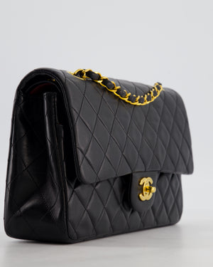 *AMAZING CONDITION* Chanel Black Vintage Medium Classic Double Flap Bag in Lambskin Leather with 24K Gold Hardware