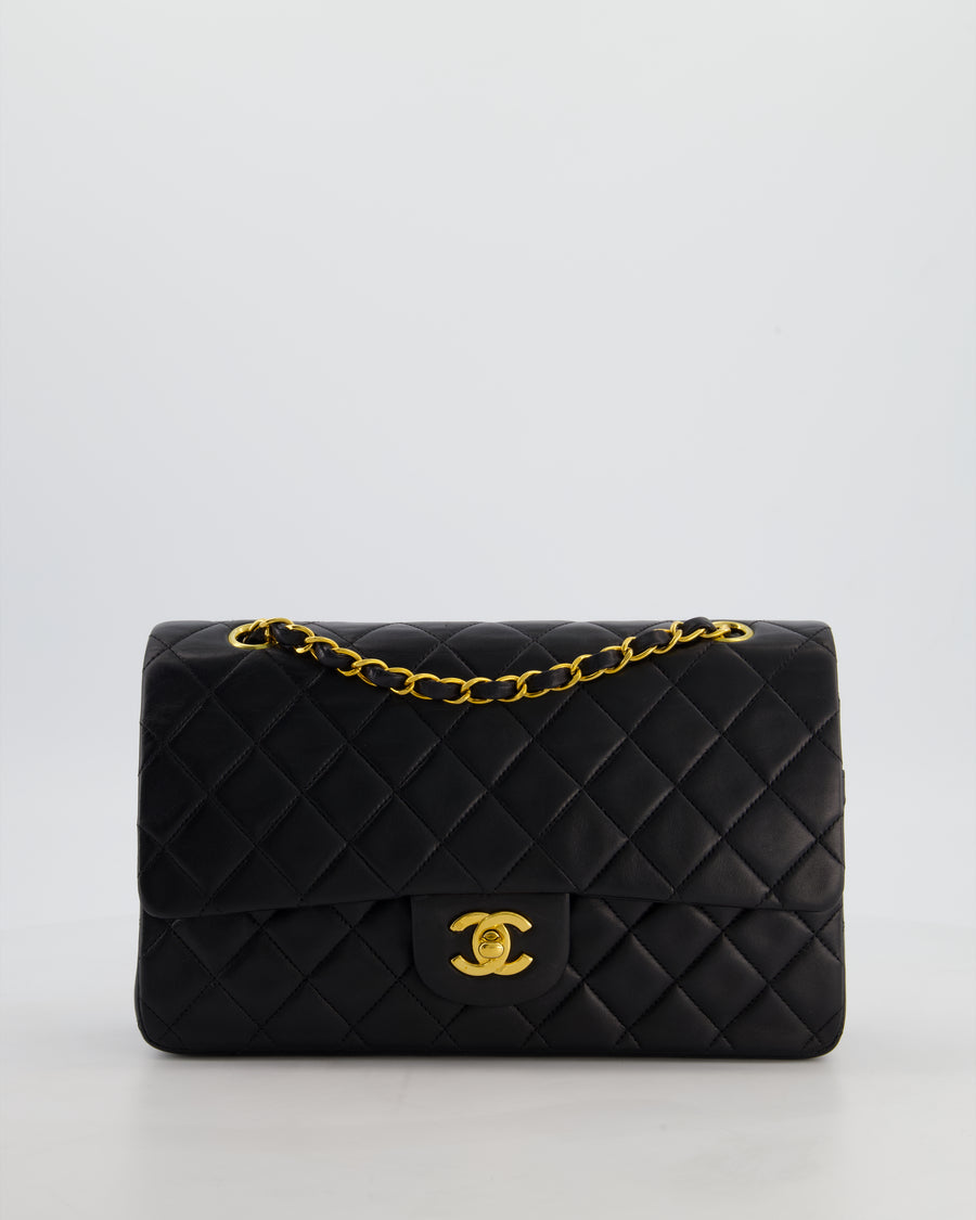 *AMAZING CONDITION* Chanel Black Vintage Medium Classic Double Flap Bag in Lambskin Leather with 24K Gold Hardware