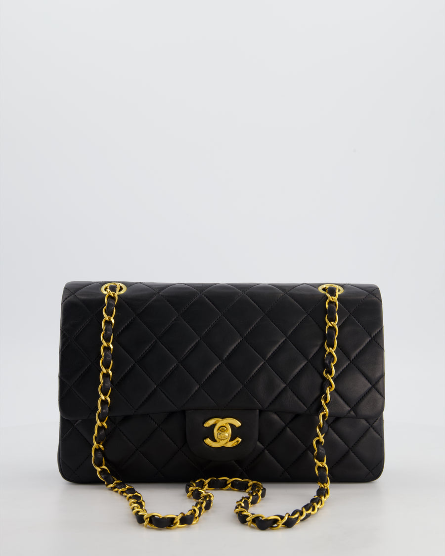 *AMAZING CONDITION* Chanel Black Vintage Medium Classic Double Flap Bag in Lambskin Leather with 24K Gold Hardware