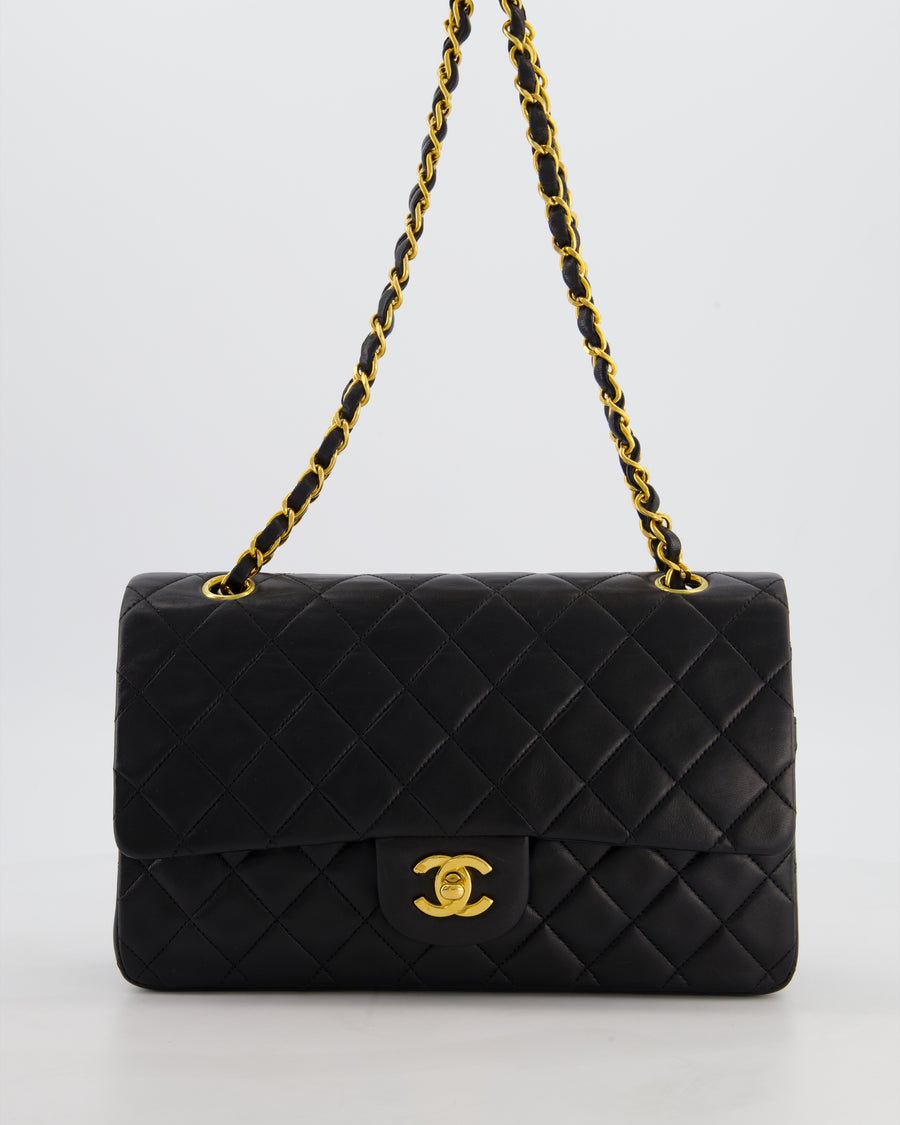 *AMAZING CONDITION* Chanel Black Vintage Medium Classic Double Flap Bag in Lambskin Leather with 24K Gold Hardware
