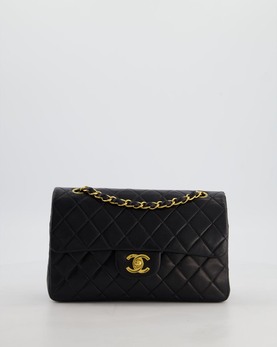 *AMAZING CONDITION* Chanel Vintage Black Small Classic Double Flap Bag in Lambskin Leather with 24k Gold Hardware