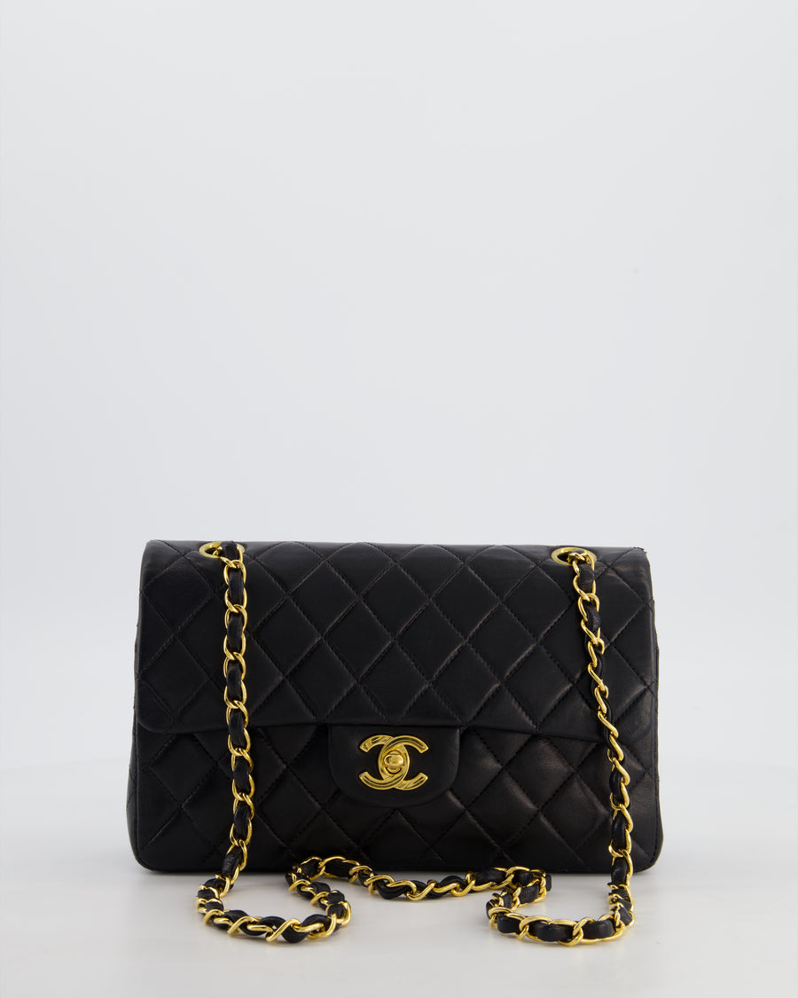 *AMAZING CONDITION* Chanel Vintage Black Small Classic Double Flap Bag in Lambskin Leather with 24k Gold Hardware