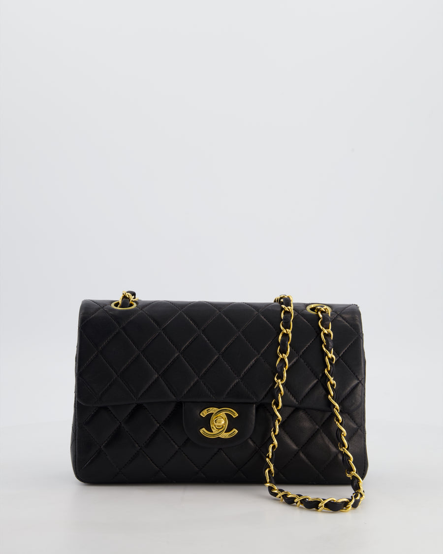 *AMAZING CONDITION* Chanel Vintage Black Small Classic Double Flap Bag in Lambskin Leather with 24k Gold Hardware