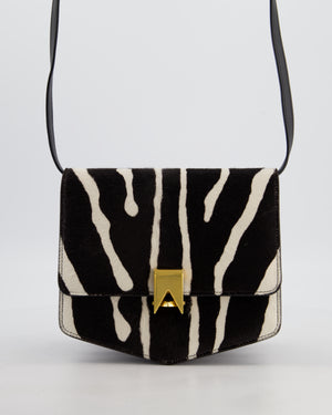 Alaïa Le Papa Leather Trimmed Zebra Print Calf Hair Shoulder Bag with Gold Hardware