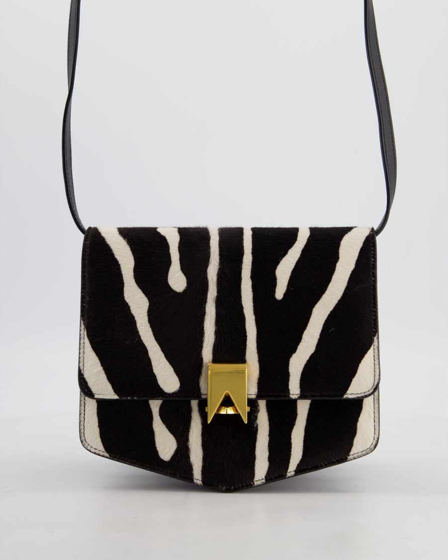Alaïa Le Papa Leather Trimmed Zebra Print Calf Hair Shoulder Bag with Gold Hardware