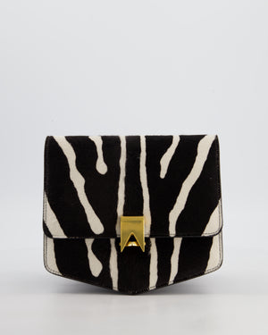 Alaïa Le Papa Leather Trimmed Zebra Print Calf Hair Shoulder Bag with Gold Hardware