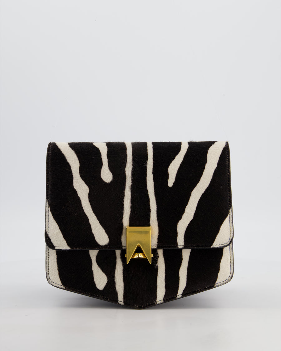 Alaïa Le Papa Leather Trimmed Zebra Print Calf Hair Shoulder Bag with Gold Hardware