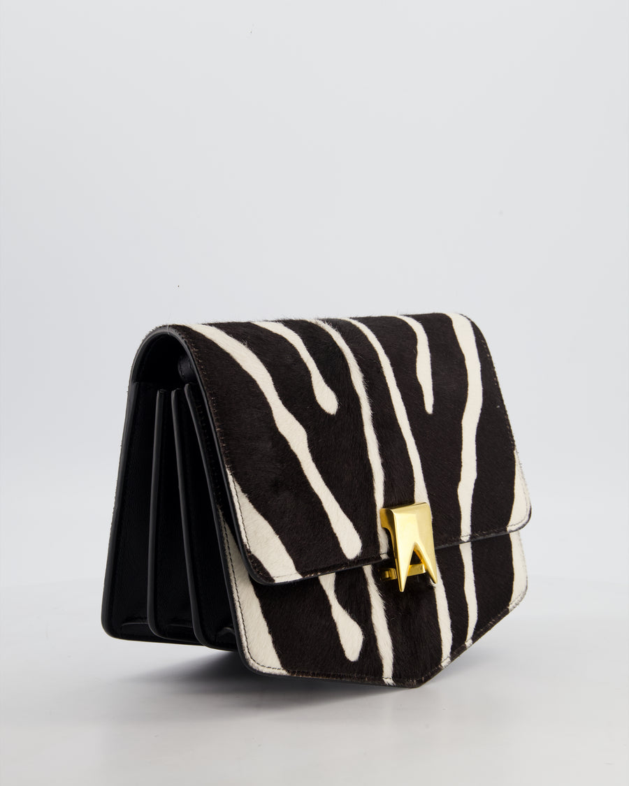 Alaïa Le Papa Leather Trimmed Zebra Print Calf Hair Shoulder Bag with Gold Hardware