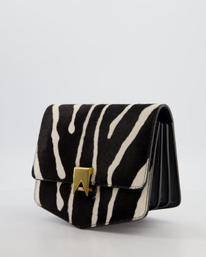 Alaïa Le Papa Leather Trimmed Zebra Print Calf Hair Shoulder Bag with Gold Hardware