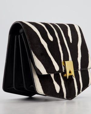 Alaïa Le Papa Leather Trimmed Zebra Print Calf Hair Shoulder Bag with Gold Hardware