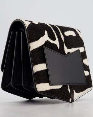Alaïa Le Papa Leather Trimmed Zebra Print Calf Hair Shoulder Bag with Gold Hardware