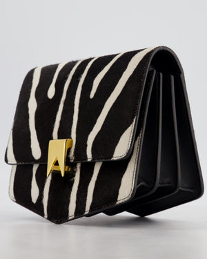 Alaïa Le Papa Leather Trimmed Zebra Print Calf Hair Shoulder Bag with Gold Hardware