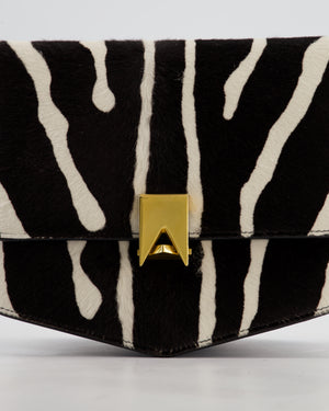 Alaïa Le Papa Leather Trimmed Zebra Print Calf Hair Shoulder Bag with Gold Hardware