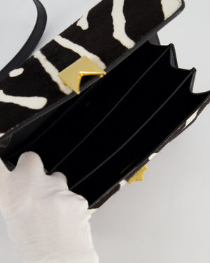 Alaïa Le Papa Leather Trimmed Zebra Print Calf Hair Shoulder Bag with Gold Hardware