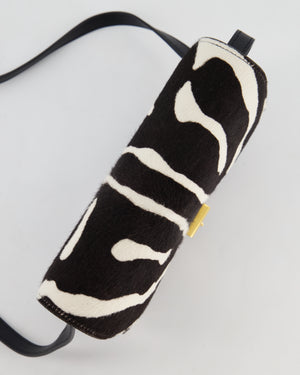 Alaïa Le Papa Leather Trimmed Zebra Print Calf Hair Shoulder Bag with Gold Hardware