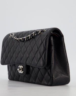 Chanel Black Medium Classic Double Flap Bag in Caviar Leather with Silver Hardware