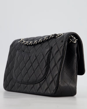 Chanel Black Medium Classic Double Flap Bag in Caviar Leather with Silver Hardware