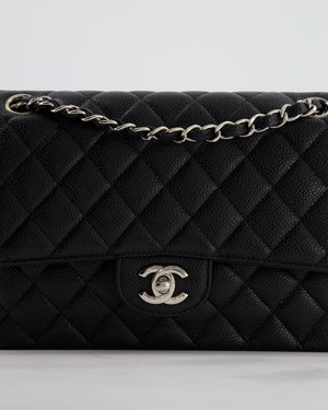 Chanel Black Medium Classic Double Flap Bag in Caviar Leather with Silver Hardware