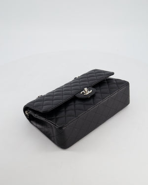 Chanel Black Medium Classic Double Flap Bag in Caviar Leather with Silver Hardware