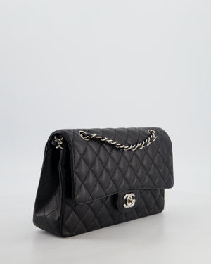 Chanel Black Medium Classic Double Flap Bag in Caviar Leather with Silver Hardware