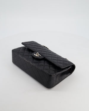 Chanel Black Medium Classic Double Flap Bag in Caviar Leather with Silver Hardware