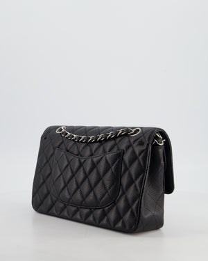 Chanel Black Medium Classic Double Flap Bag in Caviar Leather with Silver Hardware