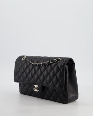 Chanel Black Medium Classic Double Flap Bag in Caviar Leather with Silver Hardware