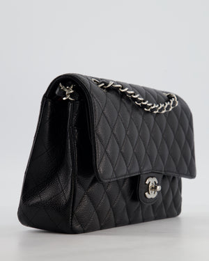 Chanel Black Medium Classic Double Flap Bag in Caviar Leather with Silver Hardware