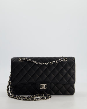 Chanel Black Medium Classic Double Flap Bag in Caviar Leather with Silver Hardware