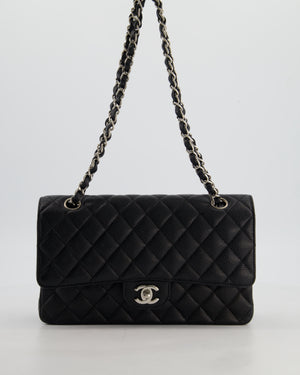 Chanel Black Medium Classic Double Flap Bag in Caviar Leather with Silver Hardware