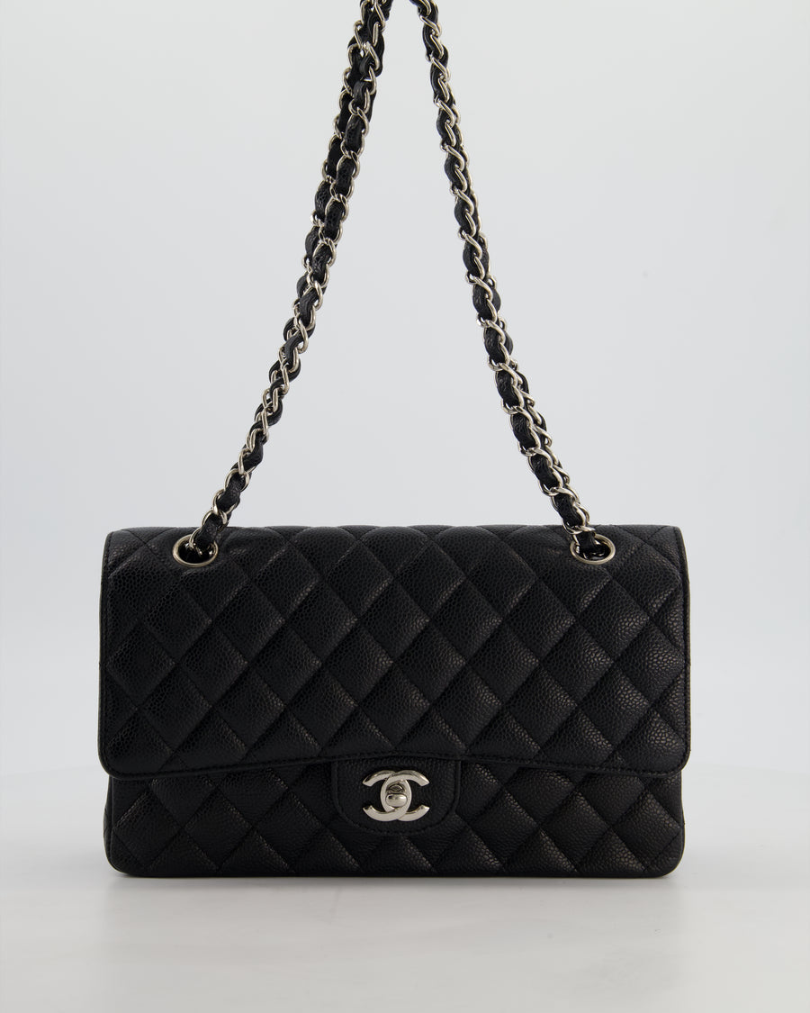 Chanel Black Medium Classic Double Flap Bag in Caviar Leather with Silver Hardware