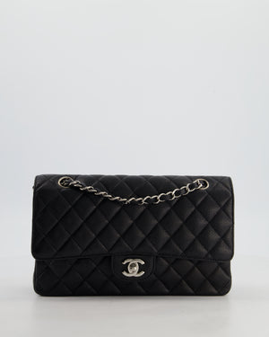 Chanel Black Medium Classic Double Flap Bag in Caviar Leather with Silver Hardware