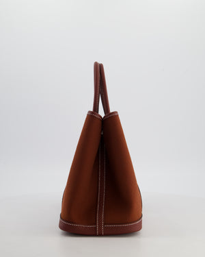 Hermès Garden Party 30 Bag in Rouge H Canvas and Negonda Leather with Palladium Hardware