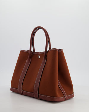Hermès Garden Party 30 Bag in Rouge H Canvas and Negonda Leather with Palladium Hardware