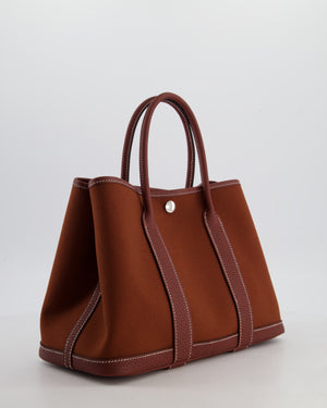 Hermès Garden Party 30 Bag in Rouge H Canvas and Negonda Leather with Palladium Hardware