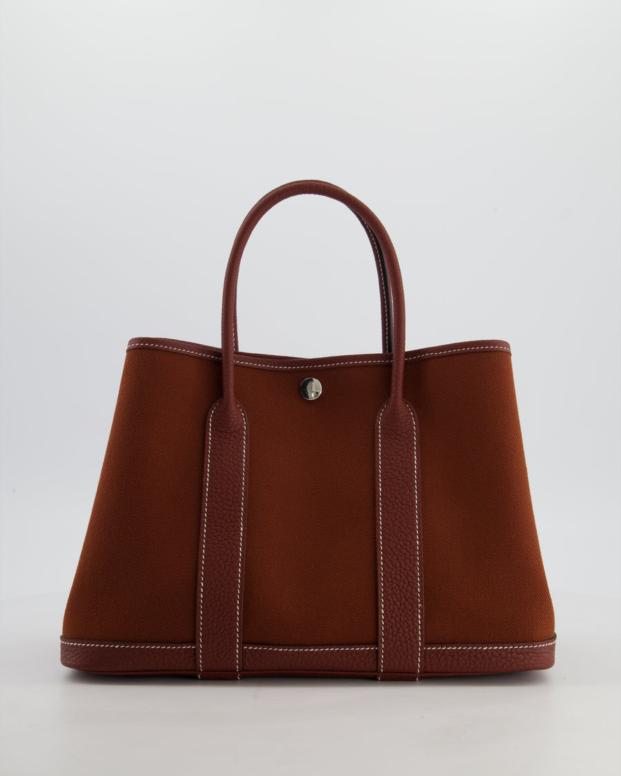 Hermès Garden Party 30 Bag in Rouge H Canvas and Negonda Leather with Palladium Hardware