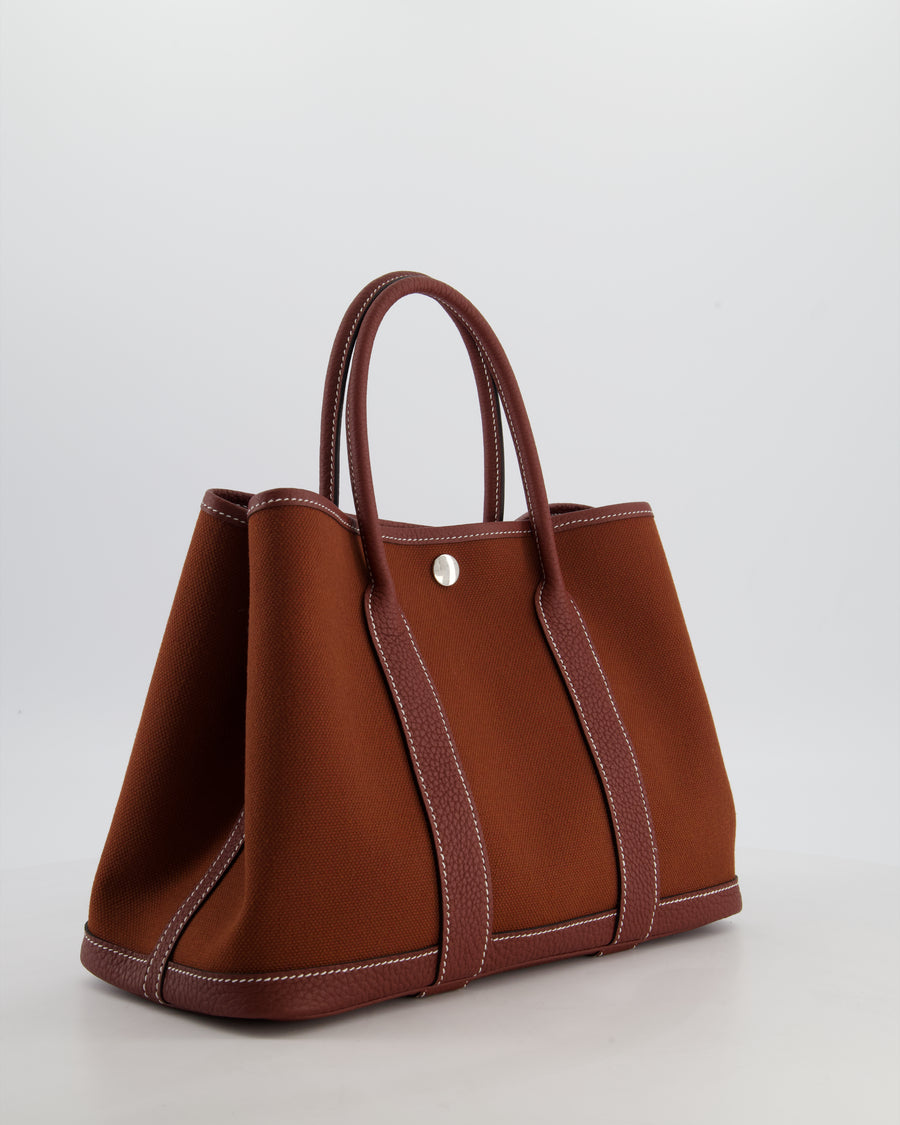 Hermès Garden Party 30 Bag in Rouge H Canvas and Negonda Leather with Palladium Hardware