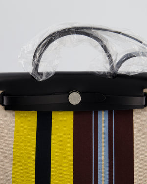 Hermès Herbag 31 Zip Bag in Ecru, Beige, Jaune & Bordeaux Toile H Rayures Equipage Canvas, Noir Vache Hunter Leather with Palladium Hardware