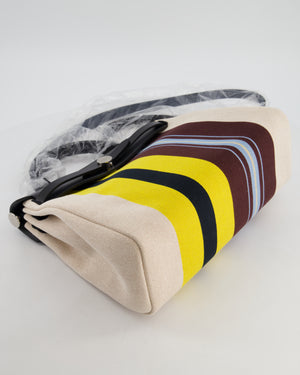 Hermès Herbag 31 Zip Bag in Ecru, Beige, Jaune & Bordeaux Toile H Rayures Equipage Canvas, Noir Vache Hunter Leather with Palladium Hardware