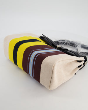 Hermès Herbag 31 Zip Bag in Ecru, Beige, Jaune & Bordeaux Toile H Rayures Equipage Canvas, Noir Vache Hunter Leather with Palladium Hardware