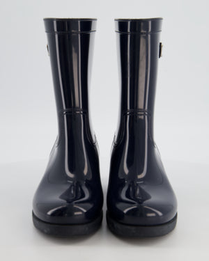 Prada Wellington Navy Rain Boots with Rubber Soles and Triangle Logo on the Side Size EU 40