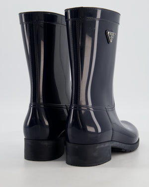 Prada Wellington Navy Rain Boots with Rubber Soles and Triangle Logo on the Side Size EU 40